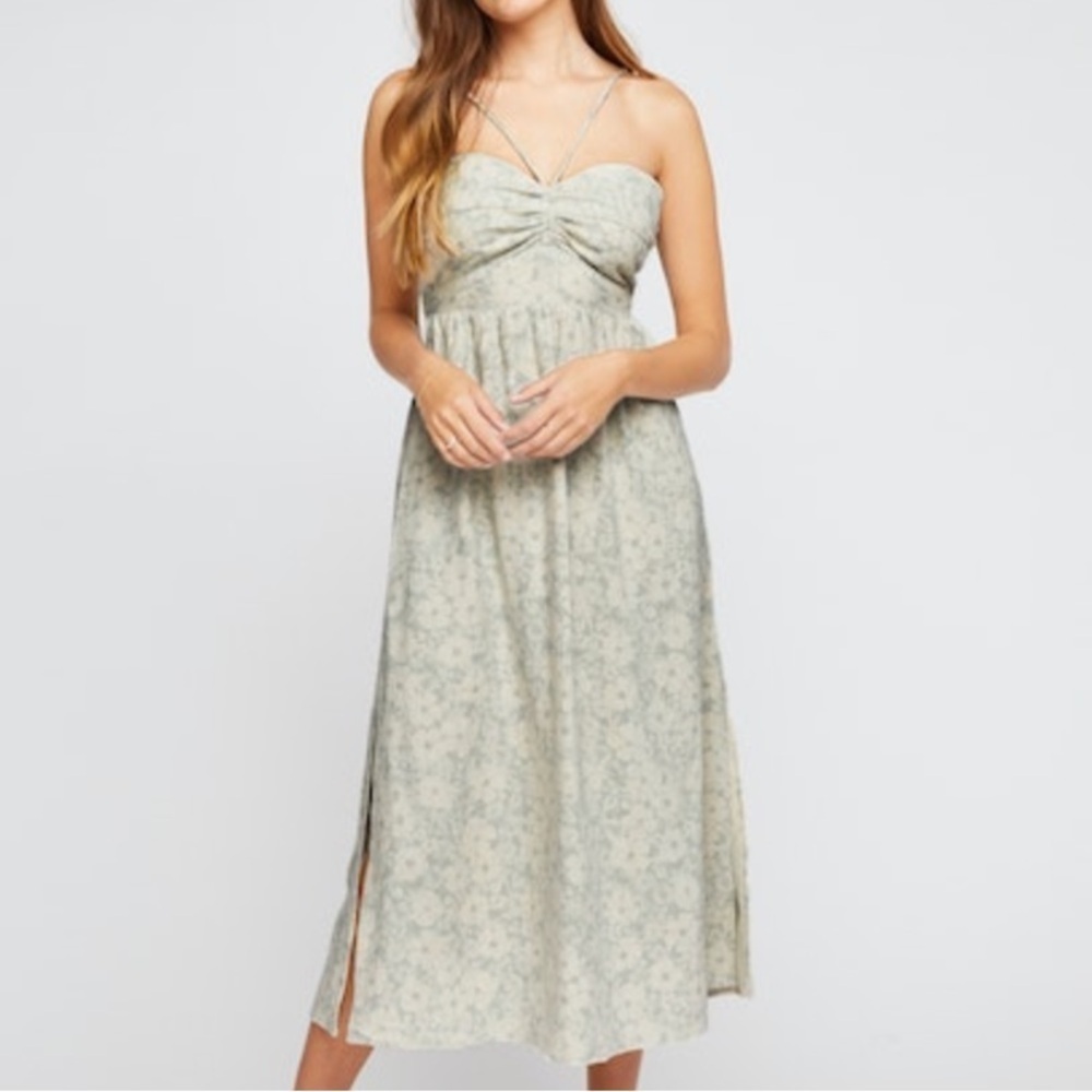 NWT Gentle Fawn Riviera midi floral rayon linen Blend Dress mist tropical
